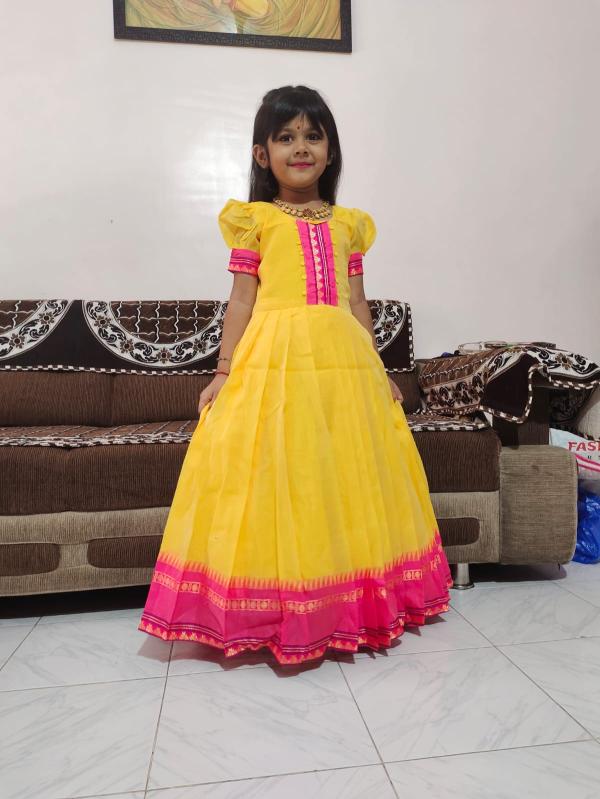 Summer gown cottan silk Yellow Wholesale kids clothing supplier in pune